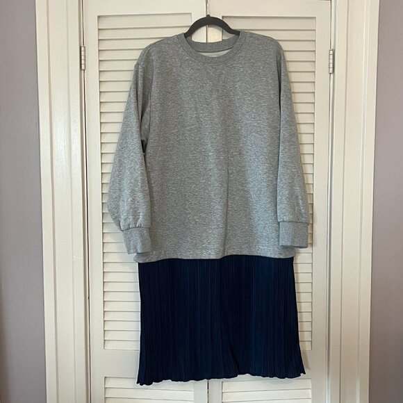Free Assembly Mixy dress sweatshirt pleated grey navy XL - Picture 2 of 7